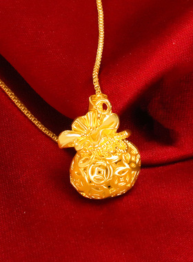 新款经典沙金首饰金钱福袋项链女幸运本命年钱袋锁骨链镂空吊坠