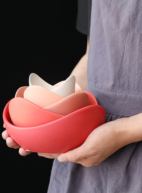 现代轻奢陶瓷莲花水果盘摆件客厅茶几创意零食干果盘软装