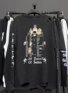 孤品手工！恶灵天皇 Cradle of Filth 摇滚乐队百搭破洞男长袖T恤