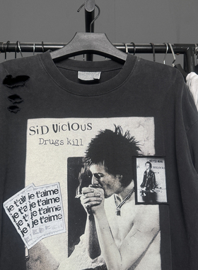 孤品手工！Sex Pistols贝斯手sid vicious1979破洞贴布男女长袖