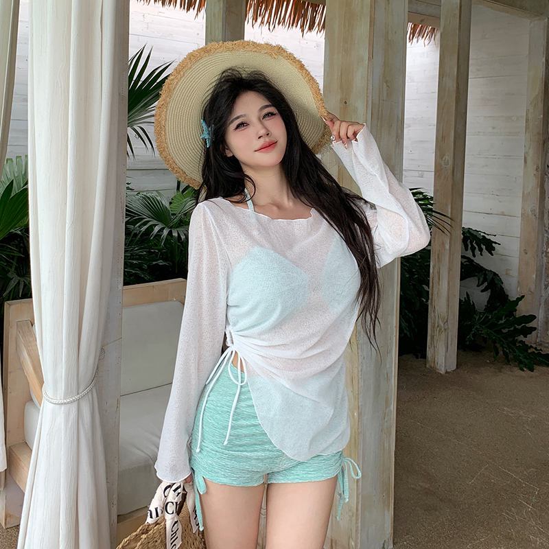 新款泳衣女性感分体大码比基尼三件套微胖mm聚拢纯欲显瘦显白温泉 - 图1