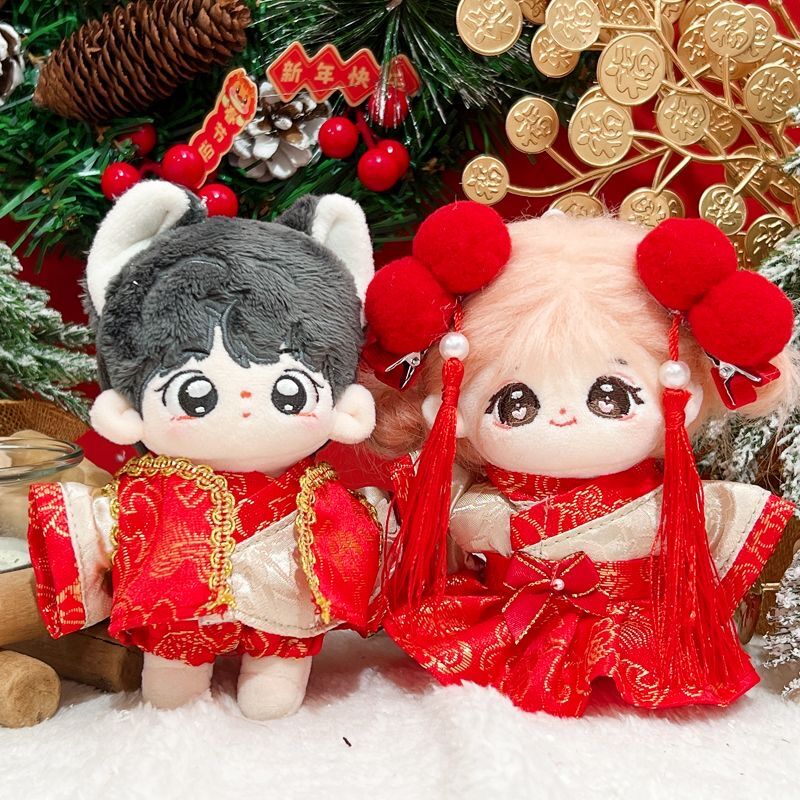 现货10cm娃衣新年款过年服冬装套装棉花娃娃公仔换装玩偶毛绒玩具 - 图1