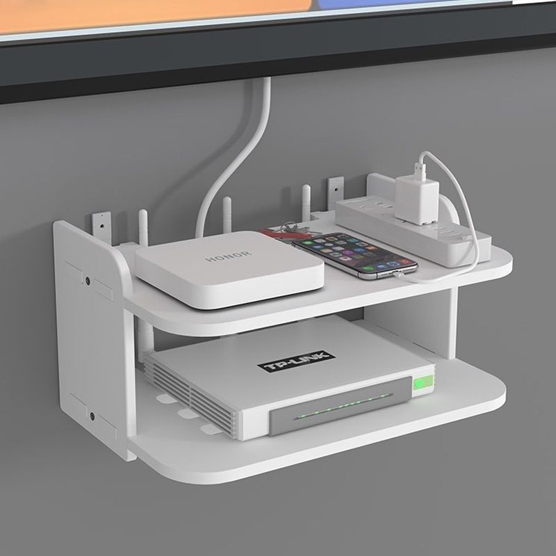 挂墙上免打孔放路由器置物架客厅墙壁电视机顶盒收纳盒壁挂式 - 图1