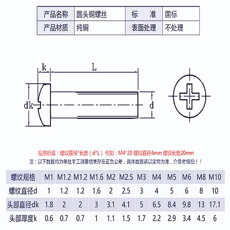 M4M5M6M8铜圆头十字螺丝盘头螺钉铜机牙螺丝钉*5x6x8x10x12-50mm - 图1