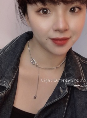 欧美ins纯银字母流苏项链