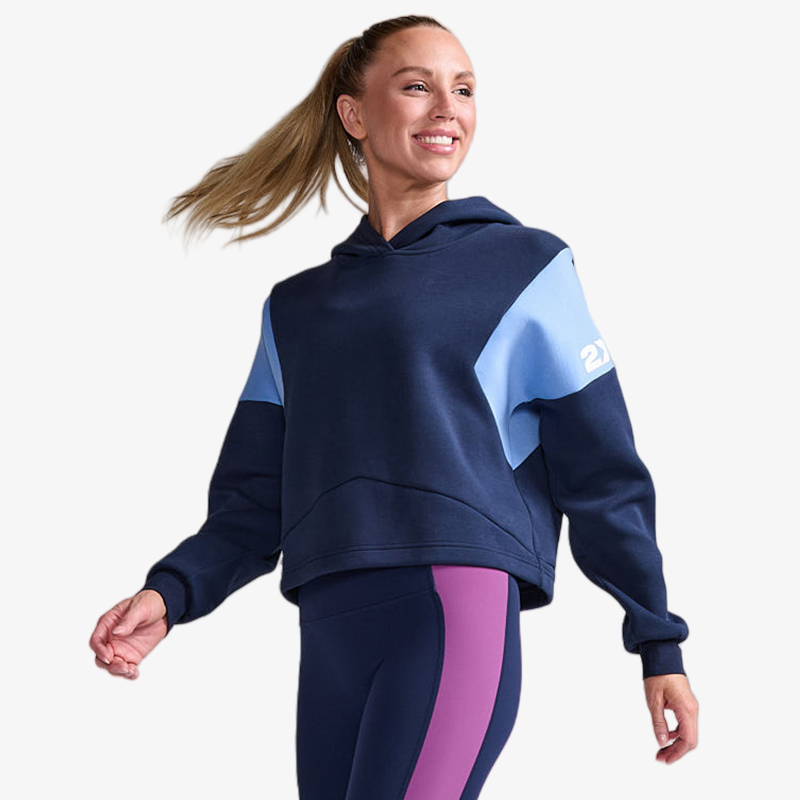 2XU Form系列运动卫衣女款保暖宽松连帽秋冬女短款帽衫拼接套头衫