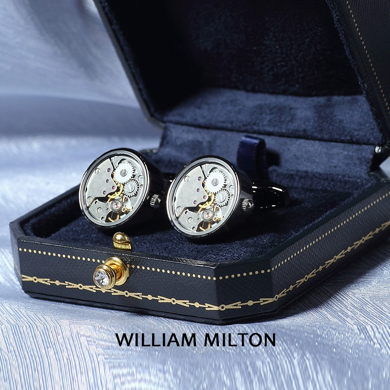 WILLIAM MILTON限量可转动机械齿轮袖扣男法式机芯袖口钉定制礼物-图1