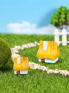 微景观房子小摆件造景创意摆件盆景农舍复古装饰庭院蓝色茅屋