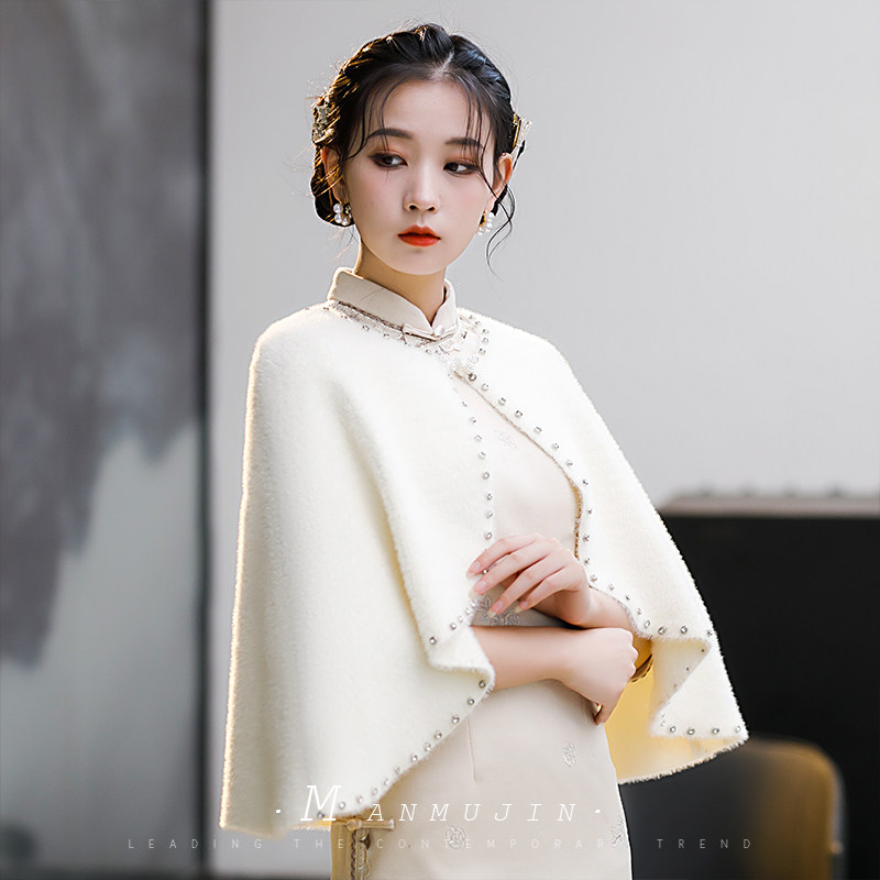 名媛小香风旗袍秋冬圆领斗篷披肩 曼慕锦围巾/丝巾/披肩