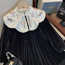 Child Clothing Girl China Wind Polo Velvet Dress 2023 Spring Autumn Season New CUHK Fairy Fashion Girl With Dress Surges