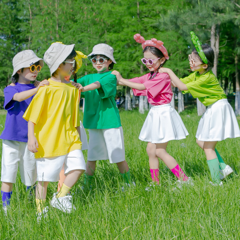 六一儿童演出服幼儿园亲子表演班服啦啦队小学生运动会糖果色服装