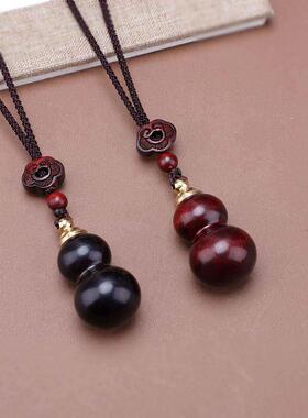 【可打开】空心葫芦紫檀木项链男女百搭黑檀木吊坠毛衣链长款挂件