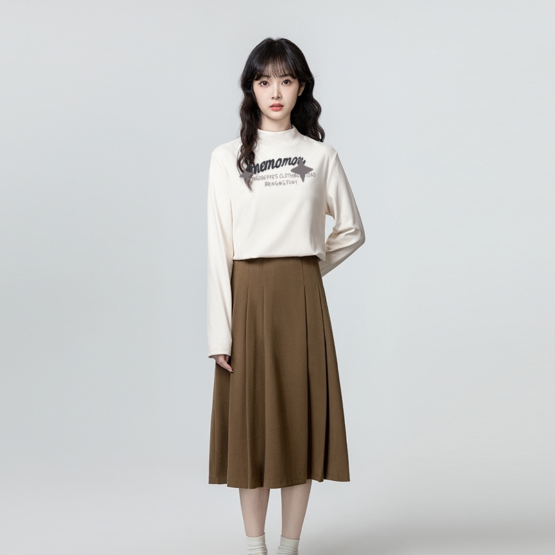 白色半高领德绒打底衫女秋冬季大码保暖衣女纯色内搭宽松长袖上衣 - 图0