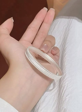 足银999家财万贯手镯女 蕾丝花边银镯子轻奢小众高级感实心银饰