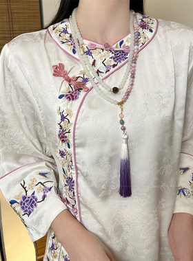 新中式紫色串珠流苏项链