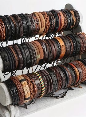 20Pcs Braided Leather Bracelets for Men Women Wrap Wood Bead