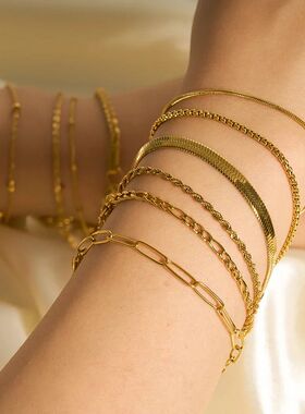 Gold Color Bracelet Stainless Steel Twist Cuban Chain Bracel