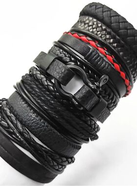 10 Pcs/set Black Wrap Woven New Fashion Handmade Men Bracele