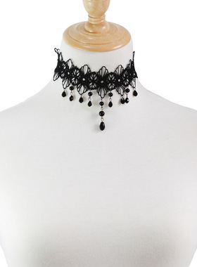 choker性感蕾丝宽版吊坠花朵黑色婚纱脖子饰品锁骨毛衣链正品颈饰