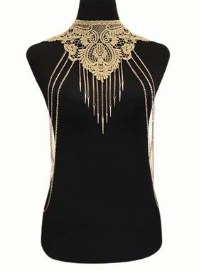 欧美风跨境饰品女项链蕾丝假领子性感多层吊坠流苏身体链热销配饰