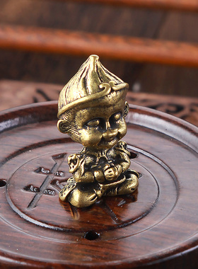 黄铜实心猴子手把战胜佛茶小摆件