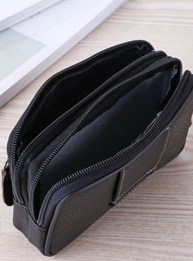 Men's Large Space Zipper Leather Waist Bag Mobile Phone Bag