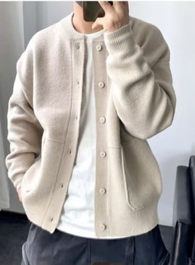 Japanese Crewneck Cardigan Men's Hong Kong Style Knitwear Cr