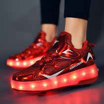 6 25 Wheels Skating Shoes Can Walk New Storm Walking Shoes Double Wheel With Lamp Charging Boy Pulley Shoes Girl with Skate Men