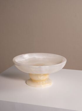 新中式玉石高脚水果盘设计师别墅样板房售楼处软装饰品收纳托盘
