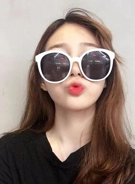 韩国2020新款太阳眼镜女潮网红同款偏光复古圆形白色太阳眼镜大框