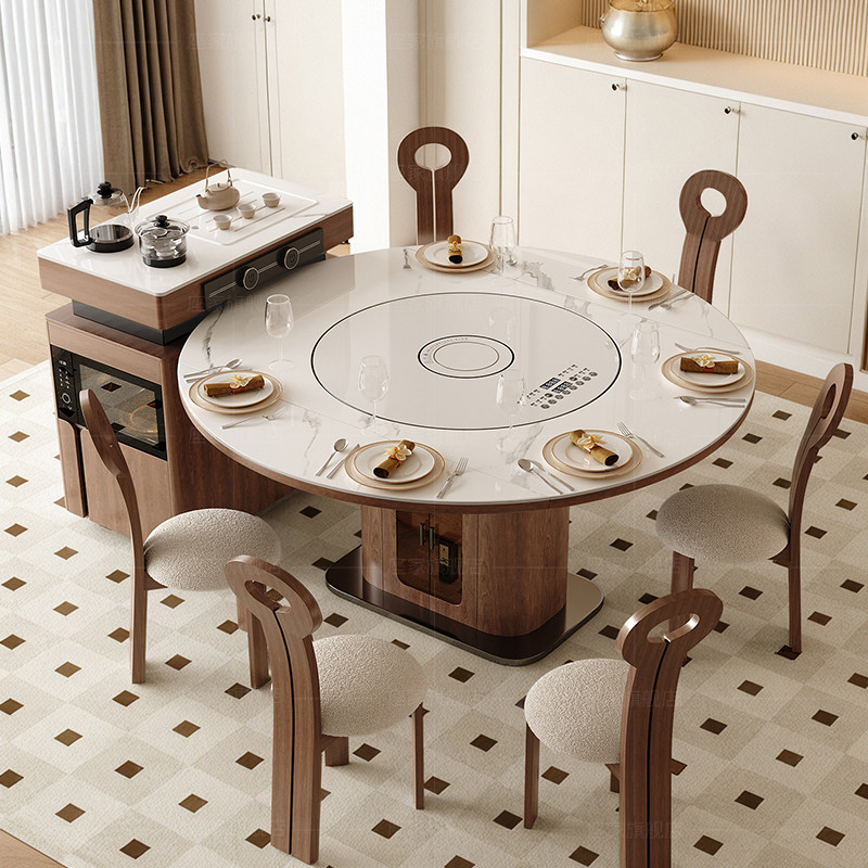政府补贴座家智能岛台餐桌一体家用法式小户型带暖菜转盘实木圆桌,淘宝优惠券,粉丝福利购,淘宝优惠卷