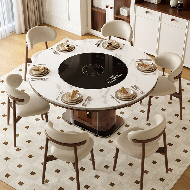 政府补贴座家岩板餐桌家用法式复古风带智能转盘实木方圆伸缩桌子,淘宝优惠券,粉丝福利购,淘宝优惠卷