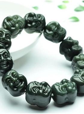 天然新疆和田玉青双面佛头