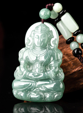 缅甸A货翡翠油青玉石观音