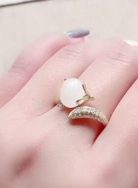 和田色碧玉狐狸戒指环S925