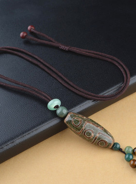 西藏真品九眼天珠吊坠毛衣