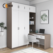 Corner desk with wardrobe one-piece combined small family type Childrens room Bedroom home solid wood computer desk Lie bookcase
