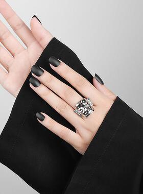 三星堆面具戒指男潮款单身戒个性简约小众中国民族风复古开口指环