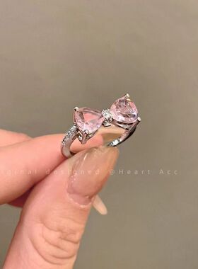 韩版粉色蝴蝶结戒指女甜美少女心活口戒指可调节轻奢小众设计感