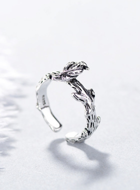 小鸟戒指神奇动物二次元复古做旧树枝上的雏鸟凤凰不死鸟戒指指环