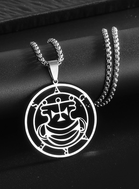 复古项链不锈钢撒旦钥匙洗礼邮票吊坠饰品吊坠男潮嘻哈钛钢毛衣链