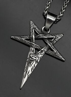 欧美链条爆款维京五角星恶魔之眼吊坠新款嘻哈潮流复古钛钢项链