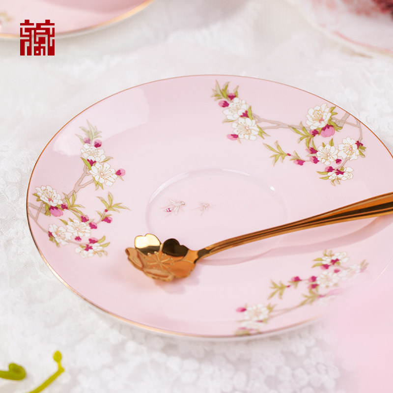 广东省博物馆桃清花影杯碟套装咖啡杯陶瓷杯创意礼物伴手礼清新