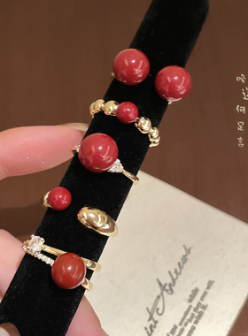 红色开口可调节戒指女轻奢高级感装饰食指戒叠戴巨好看的小众指环