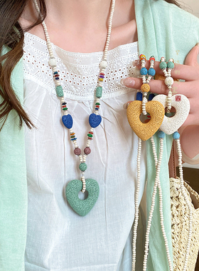 爱心火山石项链2025新款