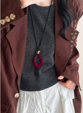 不规则丝绒吊坠项链复古高级感