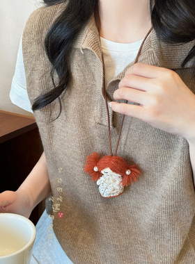 可爱布艺长款项链美拉德