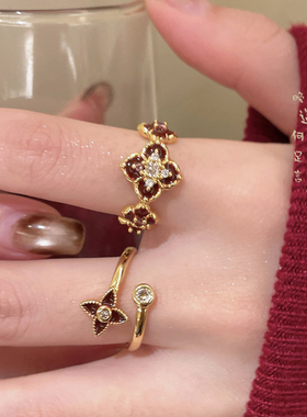 复古红色珐琅戒指超好看指环