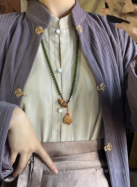 碧玉桃木莲蓬项链复古小众高级感