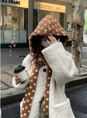 兔子波点连帽围巾加厚保暖护颈